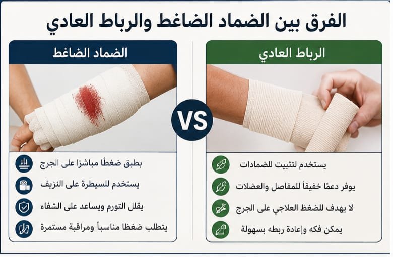 الفرق بين الضماد الضاغط والرباط العادي