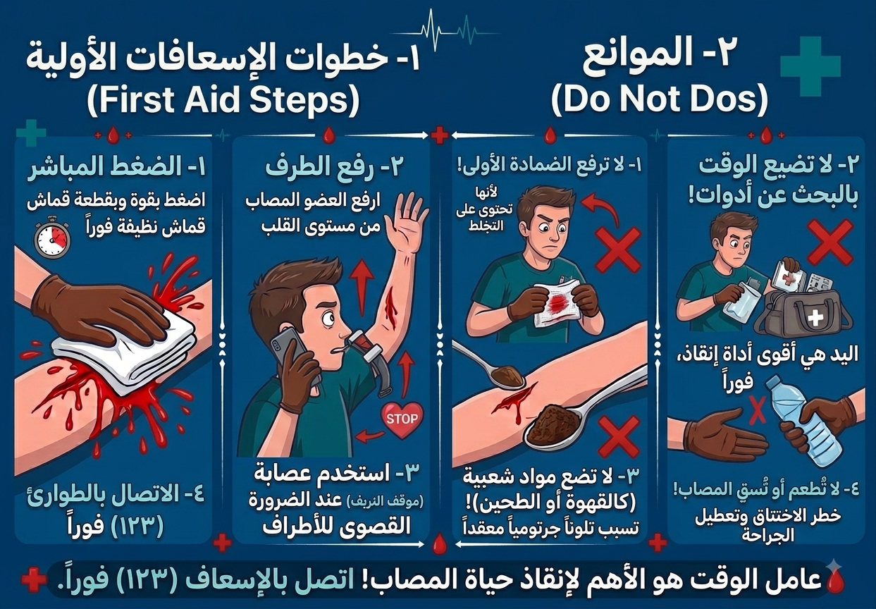 كيفية ايقاف النزيف الشرياني قبل وصول الاسعاف